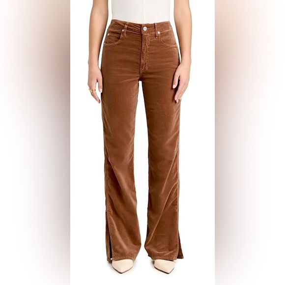 *NWT* AMO Liz Velvet High Rise Split Flare Jeans in Rust - Picture 6 of 10